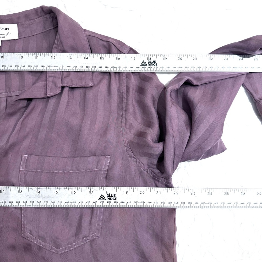 Cloth & Stone Anthropologie Mauve Grace Sateen Striped Button down XL - Picture 6 of 9